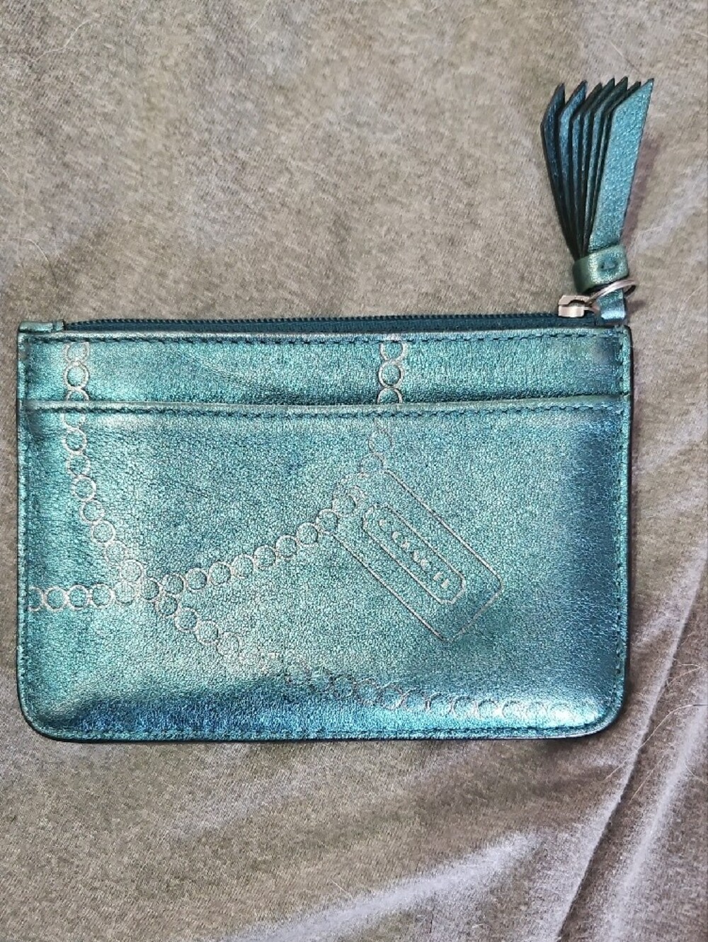 Coach Metallic Teal Embossed Leatherware 1941 Coin Pouch/Card Case/Wristlet - Picture 2 of 9